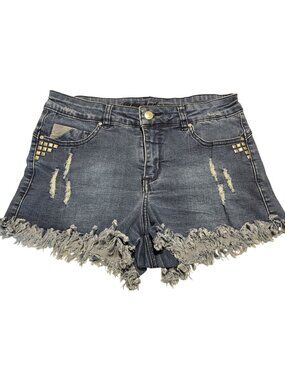 Funky Soul Womens Size 7/28 Distressed Denim Shorts Studs & Frayed Hem festival